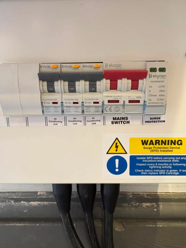 Dedicated electrical supplies for three commercial air conditioning systems installed in Lower Gornal