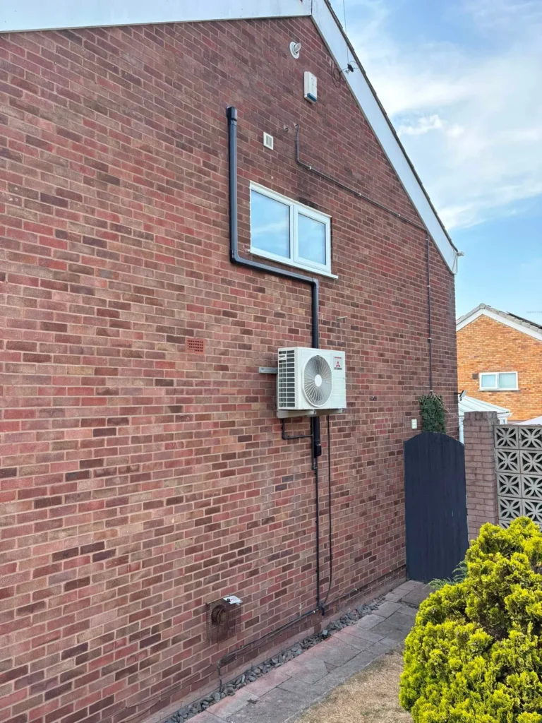 External pipework and Mitsubishi outdoor unit for a multi-split air conditioning installation in Halesowen