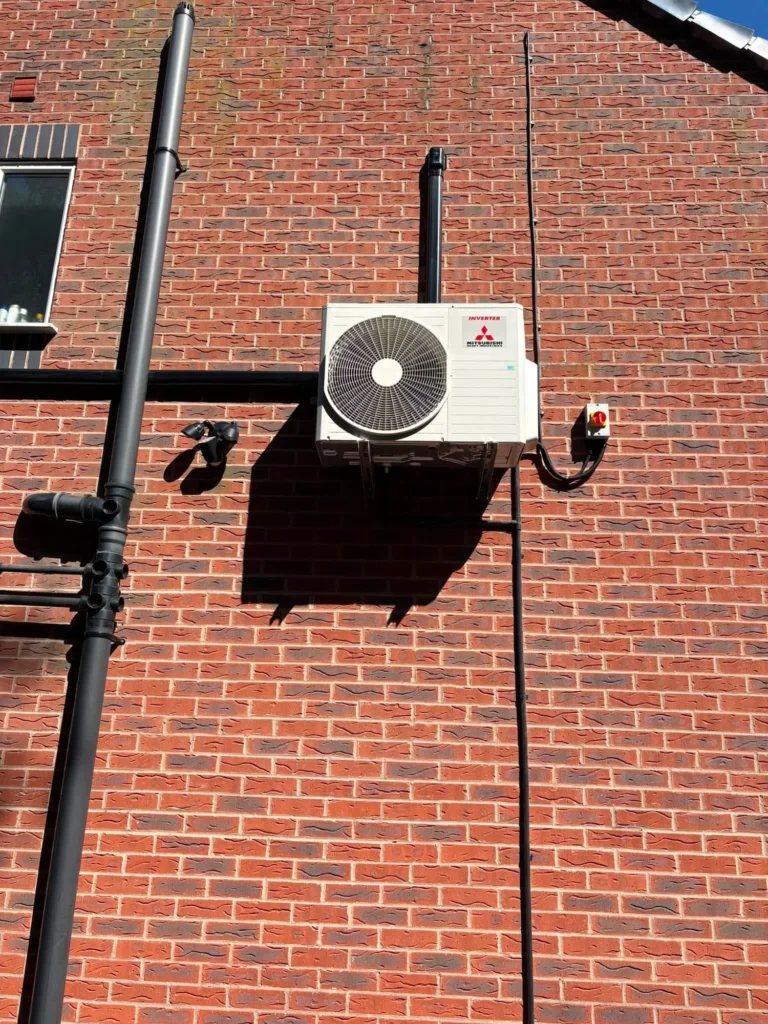Mitsubishi multi-split outdoor air conditioning unit installed at a home in Dudley